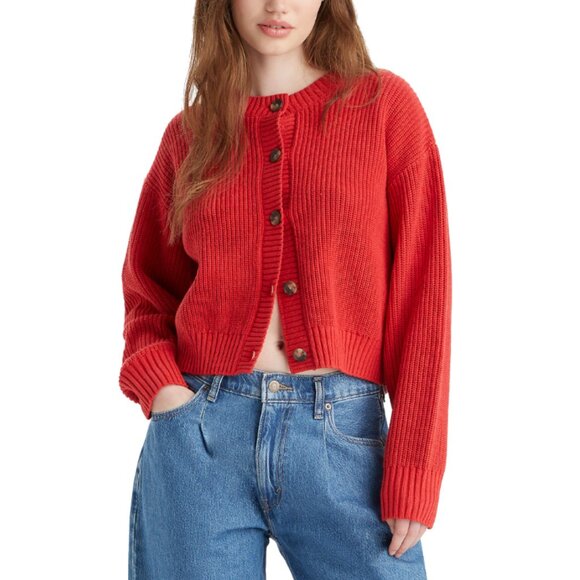 Levi's Cat Cozy Button Up Cardigan Chunky Rib Knit Button Up Red - sz XL - Picture 1 of 9